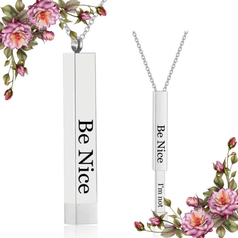 Stainless Steel Engraved‎ 'Be Nice...I’m not' Nesting Doll Pendant Necklace